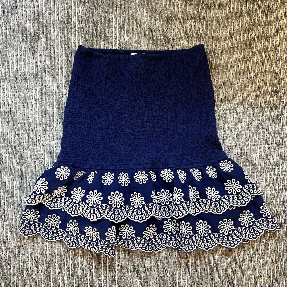 Miami Blue Mini Ruffle Skirt White Embroidery